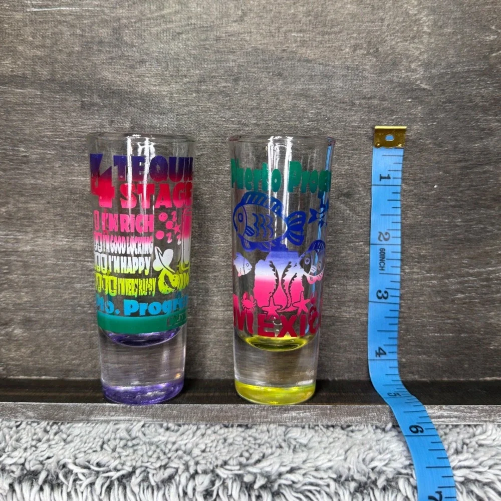 Mexico Souvenir Shot Glasses Santos Puerto Progreso Neon 4 Tequila Stages Set 2